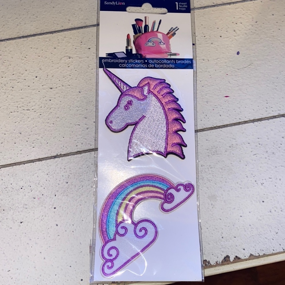 Sandy Lion 2 embroidery stickers unicorn 🦄 & rainbow 🌈 pastels patch stickers‌